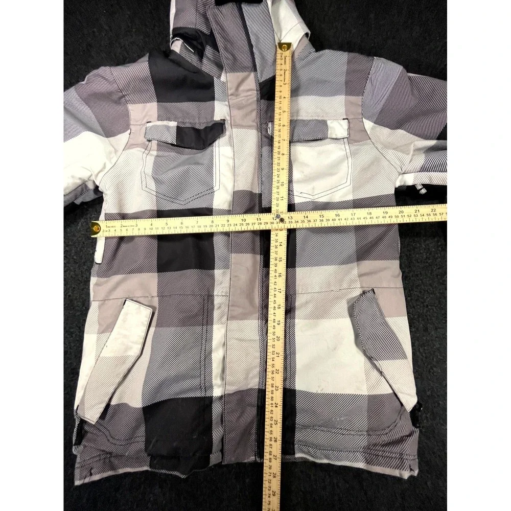 Pulse Winter Ski Jacket Youth Large 16 18 Gray Black Plaid Pockets Hooded Coat
